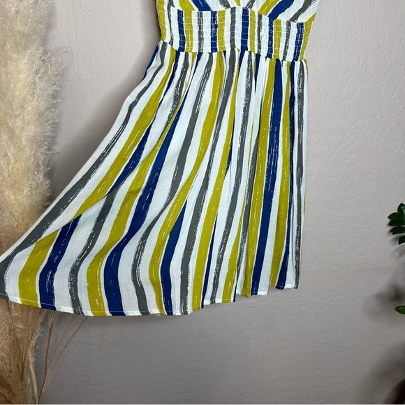 Striped Mini Skirt Dress, White Blue Green Gray Spring Summer Dress, size medium - Picture 7 of 15